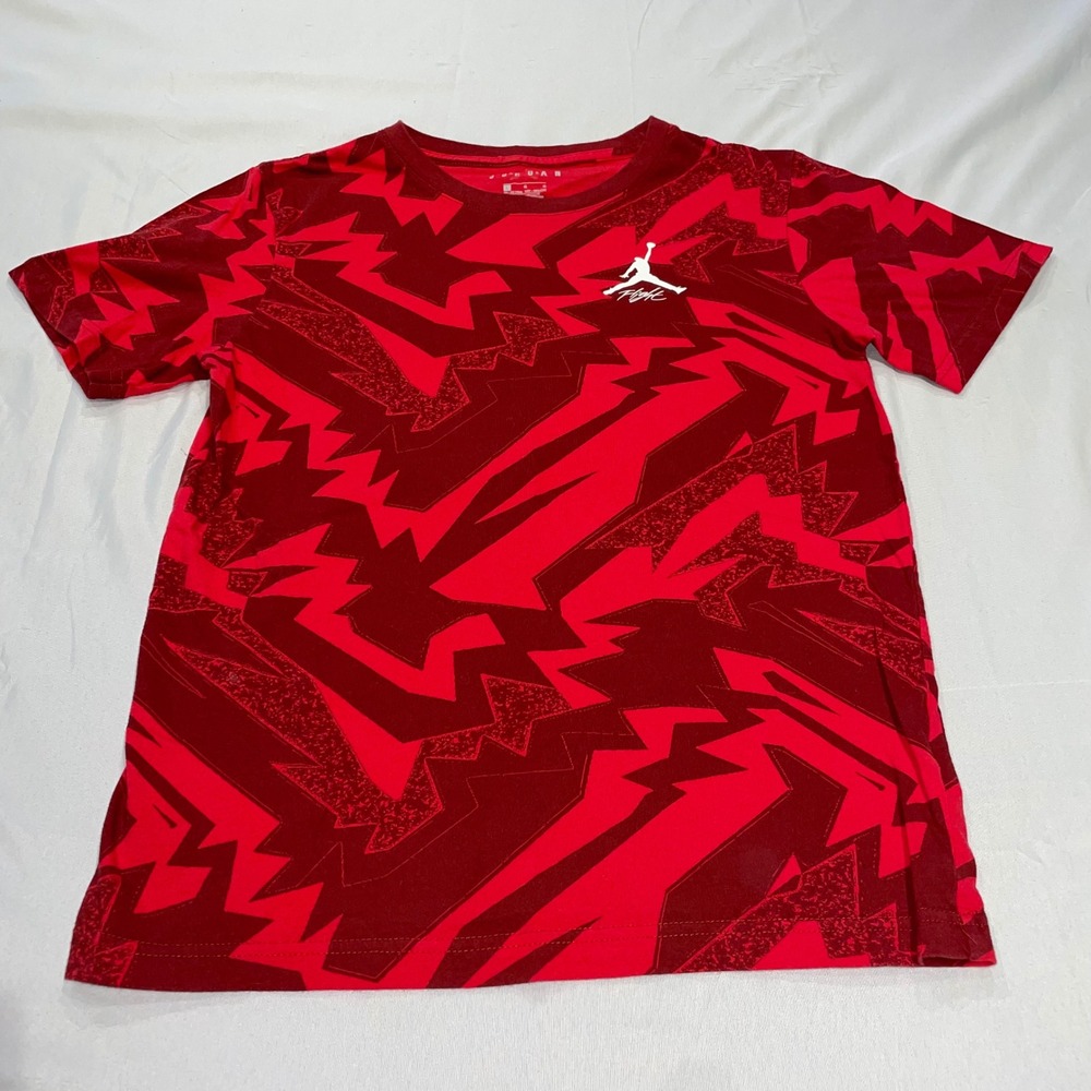 Jordan Flight Boys Red Geometric Lightning All Over Print T-Shirt Large 12-13Y